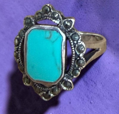Auktion 376<br>Silberring-925- mit hellblauen Lagenstein, Markasiten, RG 59, 4,83 gr [1]