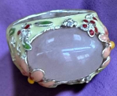 Auktion 376<br>Silberring-925- mit Rosenquartz-Cabouchon, Ringschulter emailliert, RG 63, 12,22 gr. [1]