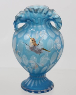 Auktion 376<br>Vase um 1900/10, blaues Gals , Emaillemalerei diese stark berieben, ca. H-14cm [1]