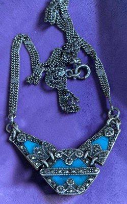Auktion 376<br>Silbercollier-925-, 3 reihiges Band mit  Türkis und Markasiten, L-ca. 45 cm, 12,66 gr [1]