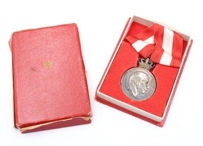 Auktion 376<br>dänische Freiheitsmedaille von König Christian X, Pro-Dania-Medaille, Silber, orig. Schachtel [1]