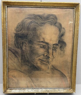 Auktion 376<br>Altmeister Zeichnung, Männerportrait, ger/Glas, RG 41x34 cm [1]