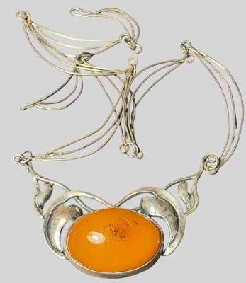 Auktion 376<br>Silbercoller-925- mit gr. gelben Bernstein-Cabouchon, 14,56 gr. [1]