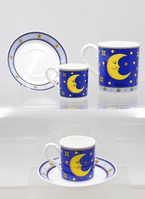 Auktion 376<br>Set aus Mokka- und Kaffeetassen mit Untertassen aus der Serie„Sun, Moon and Stars“ (blau) von Villeroy & Boch, entworfen von der Designerin Paloma Picasso [1]