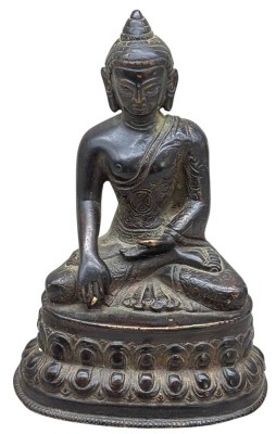 Auktion 376<br>Bronze BUDDHA MIT GRAVIERTEN MUSTERN AUF DEM KASAYA-GEWAND. sinotibetisch?, wohl 19.Jhd. [1]