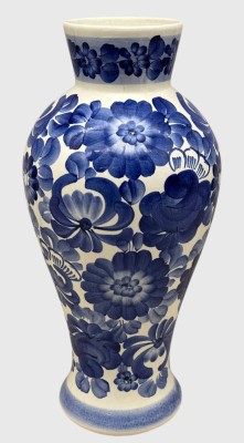 Auktion 376<br>hohe Fayance Vase mit Blaumalerei, H-39 cm, Handmade [1]