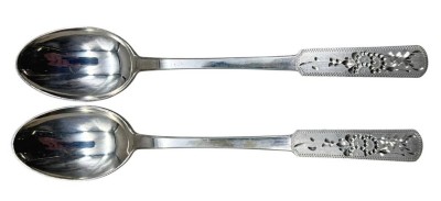 Auktion 376<br>2x Silberlöffel mit Namensgravur,  geprüft, 70% gestempelt??, L-21 cm, zus. 95 gr. [1]