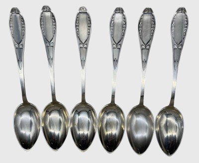 Auktion 376<br>6x Silberlöffel-800-, L-22 cm,  zusammen  296 gr. alle mit Namensgravur verso und datiert 1932 [1]