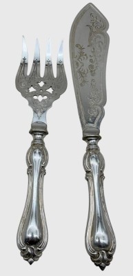 Auktion 376<br>Fischvorlegebesteck, versilbert, sehr guter Zustand, L-30 cm [1]