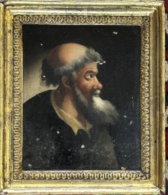 Auktion 376<br>kl. anonymer Altmeister, Männerportrait, wohl lombard. Schule, 17/18.Jhd.Öl/Leinen, kl. Farbabplatzer, gerahmt, RG 15,5x13,5 cm, wohl Bild-Ausschnitt? [1]