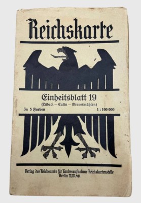 Auktion 376<br>Reichskarte, Einheitsblatt 19, um 1910, sowie Soldatenatlas 1941, Seiten lose, Stempel Marineschule Wesermünde [1]