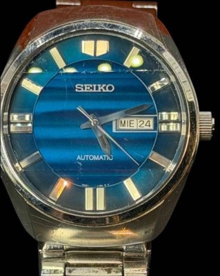 Auktion 376<br>Seiko Recraft Blue Men's Watch - SNKN03, Werk läuft, orig. Stahlband, ein Stift fehlt, D-4,2 cm [1]