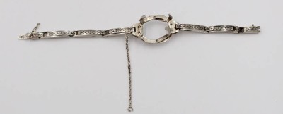 Auktion 376<br>Uhrenarmband / Uhrgehäuse-Halterung, 800er Silber, Niello, wohl 20er Jahre, 13gr., L-16cm, Altersspuren [1]