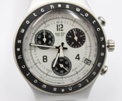 Auktion 376<br>Swatch Irony Chrono „Adrenaline“ (YCS4001), 1998, Quarzwerk läuft, Tragespuren, ca. D-4cm [1]