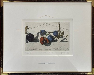 Auktion 376<br>Wolfgang Zellmer (1948) Stilleben, Nr. 123/145, ger/Glas, RG 31x25 cm [1]
