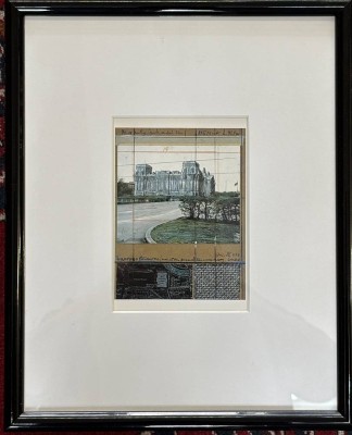 Auktion 376<br>Christo  (1935-1920) Wrapped Reichstag, Project for Berlin, ger/Glas, RG 32x26 cm, in Platte bezeichnet [1]