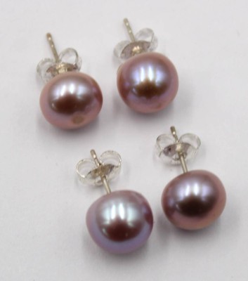 Auktion 376<br>4x Ohrstecker, Modeschmuckperlen, Silbermonturen, ca. D-0,8cm [1]