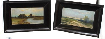 Auktion 376<br>2x Landschaftsgemälde , 1x signiert Schiele, wohl um 1900, je Öl/Malkarton, alt gerahmt, ca. RG 22 x 31cm [1]