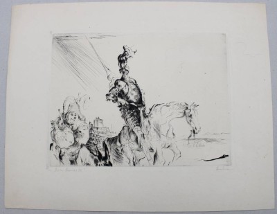 Auktion 376<br>unleserl. signierte Radierung, betitelt Don Quixote, ungerahmt, BG 24 x 30cm [1]