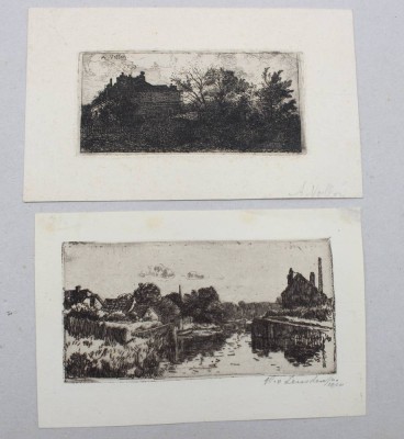 Auktion 376<br>2 div. kl. Landschaftsradierungen, Antoine VOLLON (1833-1900) und  Willem van Leusden (1886-1974), je ungerahmt, ca. BG 9,5 x 15,5cm [1]