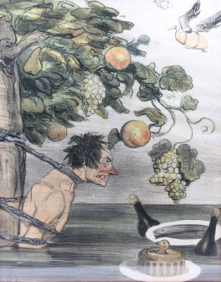 Auktion 376<br>Kunstdruck, „Le Supplice de Tantale“ (Die Qualen des Tantalus) von Honoré Daumier, gerahmt/Glas, RG 55 x 45cm [1]