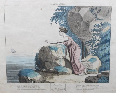 Auktion 376<br>historischer Kupferstich, Ariadne,   A. W. Schlegel, Blatt mit Altersspuren, ger./Glas, RG 25 x 36cm [1]