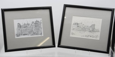 Auktion 376<br>2x wohl Ansichtenzeichnungen, Danzig, unleserl. signiert, je gerahmt/Glas, RG ca. 24 x 27cm [1]