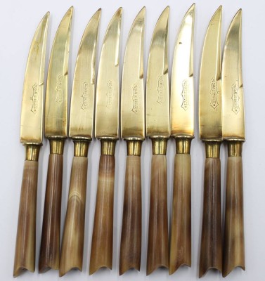 Auktion 376<br>9x Obstmesser, Bronze, Griffe in Hornoptik, älter, ca. L-16,5cm [1]
