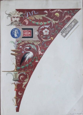 Auktion 376<br>Entwurf für eine architektonische Wand- oder Deckendekoration des berühmten Tiroler Ornament- und Dekorationsmalers Joseph Schwarzmann (1806-1890), alt gerahmt/Glas, RG 51 x 40cm [1]