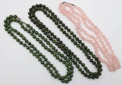 Auktion 376<br>3x Steinketten, wohl Jade und Rosenquarz [1]