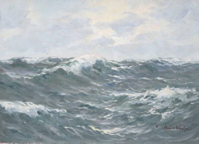 Auktion 376<br>Gerhard Lukas-Larsen (1911 Swinemünde - 1965 Düsseldorf), Seestück, Öl/Leinwand, alt gerahmt, Rahmen beschädigt, RG 26,5 x 32,5cm [1]