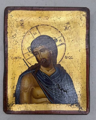Auktion 376<br>byzantinische Ikone, neuzeitlich handgemalte Kopie, verso Zertifikat, ca. 17x13 cm [1]