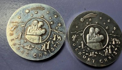 Auktion 376<br>2x 25-Euro-Silbergedenkmünze aus dem Jahr 2021 mit dem Motiv „Weihnachten - Geburt Christi“. S-999-,  ca. 45 gr [1]