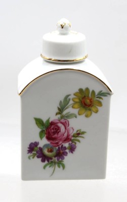 Auktion 376<br>Teedose, Fürstenberg, Blumenbemalung, ca. H-13cm [1]