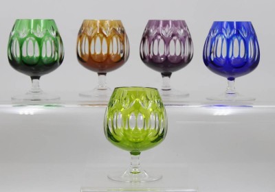 Auktion 376<br>5x Cognac-Gläser, Überfang-Bleikristallglas, WMF Cabinet, ca. H-12cm [1]
