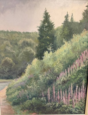 Auktion 376<br>Frido Kleine, Brhv., blühende Hangwiese, Öl/Malfaser, gerahmt, RG 57x47 cm [1]