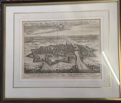 Auktion 376<br>antiker Stadtplan der Stadt Elbing von 1703, ger/Glas, RG 41x50 cm [1]
