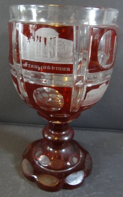 Auktion 338<br>altes Bäderglas, Böhmen, dat. 1863, guter Zustand, H-15,5 cm [1]