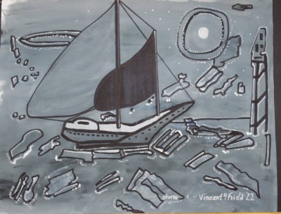 Vincent $ Frida 22, moderne Komposition, Öl/Leinwand, gerahmt, RG 52 x 68cm.