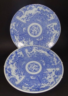 Auktion <br>2x blaue Teller, China, ungemarkt,  D-28 cm [1]