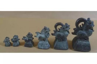 Auktion 369<br>5x alte Bronze Opium Gewichte, China, H-2 bis 7 cm, Kleinstes fehlt! [1]