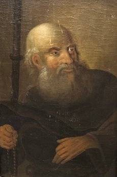 Auktion 358<br>anonymes Portrait eines Asiaten, Mönch?, wohl ende 17. Jhd., Öl/Holz, gerahmt, RG 60,5 x 43cm. restau.bedürftig, (Kratzer) [1]