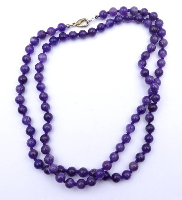 Auktion <br>Kugelförmige Amethyst Halskette mit Karabiner, D. 7,5mm, L. 82cm, 55g.,Karabiner berieben [1]