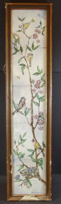 Marta ASTFALCK-VIETZ (1901-1994), Fliesenbild,  Vögel auf Ast, alt und beschädigt gerahmt, RG 78x18 cm [1]