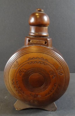 Holz-Feldflasche, Kunsthandwerk, innen Glas,23x13 cm [1]