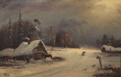 Auktion 369<br>Monogrammist, Winterlandschaft, Öl/Leinwand, gerahmt, RG 51 x 71cm, leicht restau. bedürftig [1]