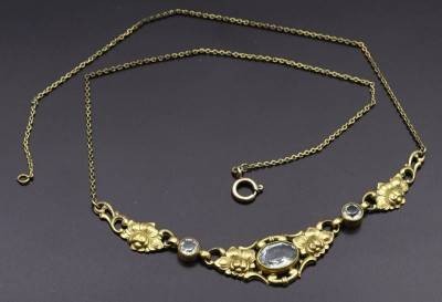 Auktion 375<br>Altes Modeschmuck Collier mit blauen Steinen, um 1900, L. 46cm, Alters- und Gebrauchsspuren [1]