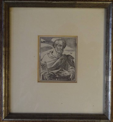 Auktion <br>Hl. Petrus mit Schlüssel, Stich, ger/glas, RG 18x16 cm [1]