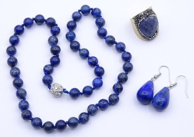 Auktion <br>Lapislazuli Halskette, Ohrringe und Ring, Kette L. 48cm, Ring mit offener Ringschiene [1]