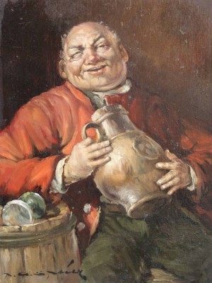 Auktion <br>unleserl.signiert, Trinker, Öl/Holz, ungerahmt, 24,2 x 18cm. [1]